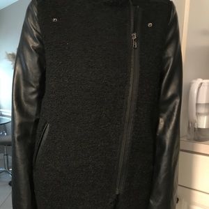 🆕Black Wool/Faux Leather Coat Nasty Gal